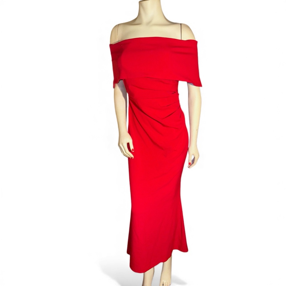 Beautiful Vince Camuto Red Off-the-Shoulder Ruched Trumpet Gown Size 6P - Picture 4 of 16